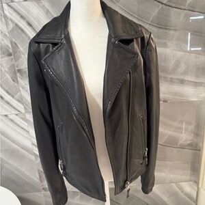 John + Jenn Black Faux Leather Moto Jacket Size M | Biker Style Zip Jacket